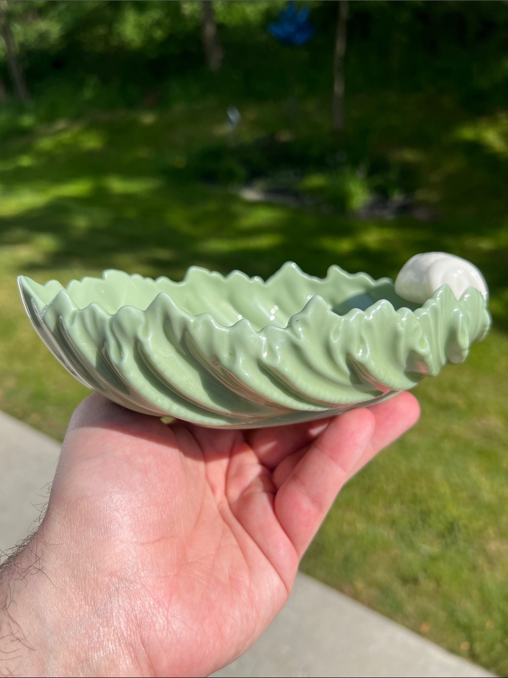 VTG Lenox Porcelain Made in USA Mermaid Shell Bowl Green Celadon Ivory White - Picture 3 of 8